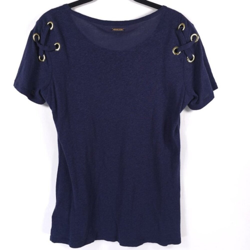 NWT MICHAEL KORS LINEN Blend True Navy Top QS95GB59KV Size SMALL